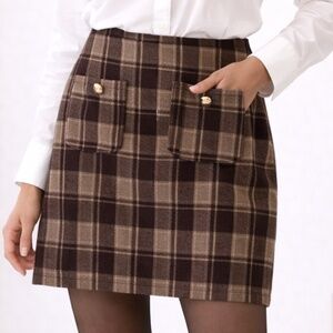 H&M Plaid Mini Skirt Brown Tan Check - Size XS